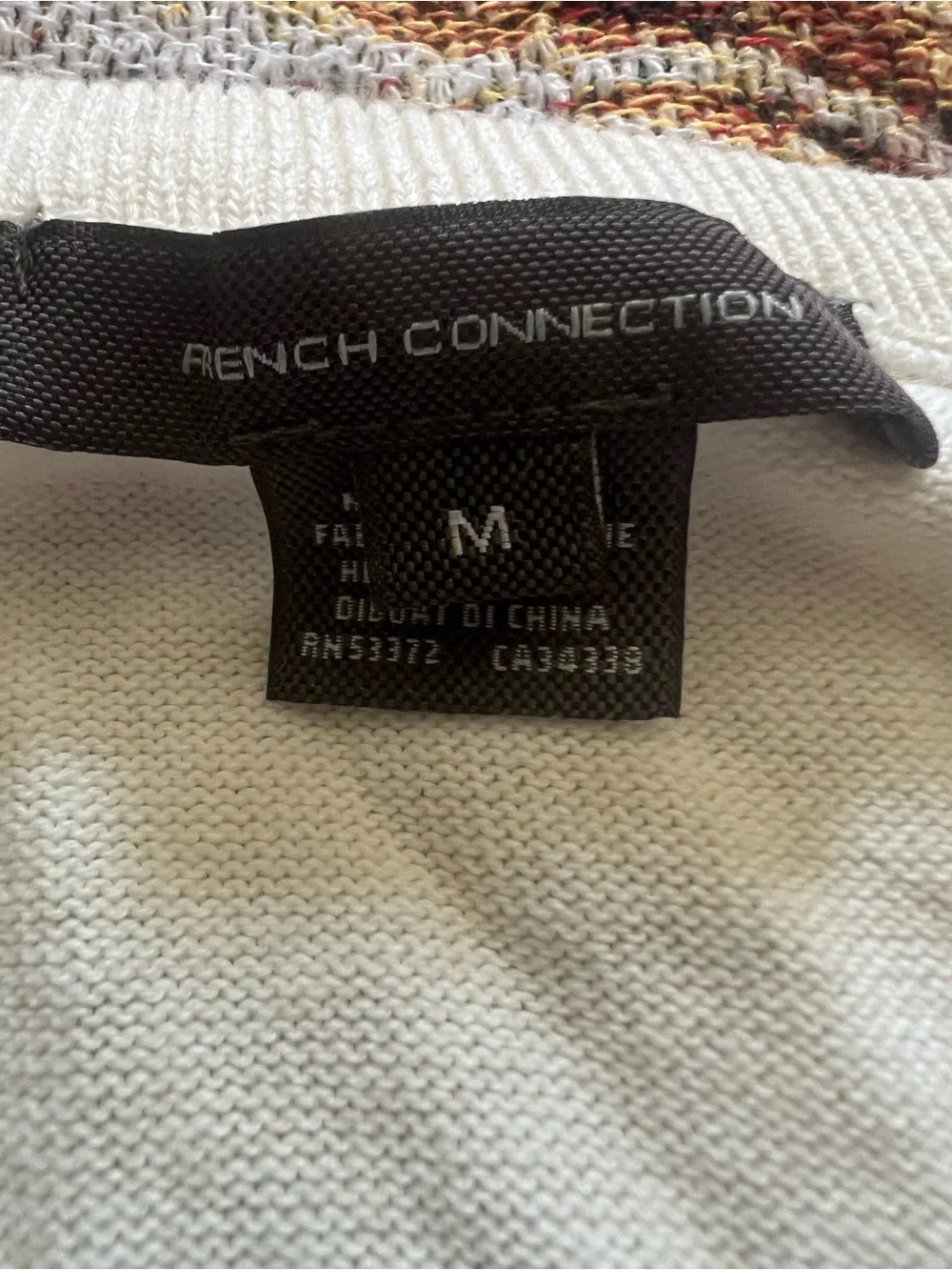 French Connection Cream Sweater with Black Bulldog Motif and Red Heart